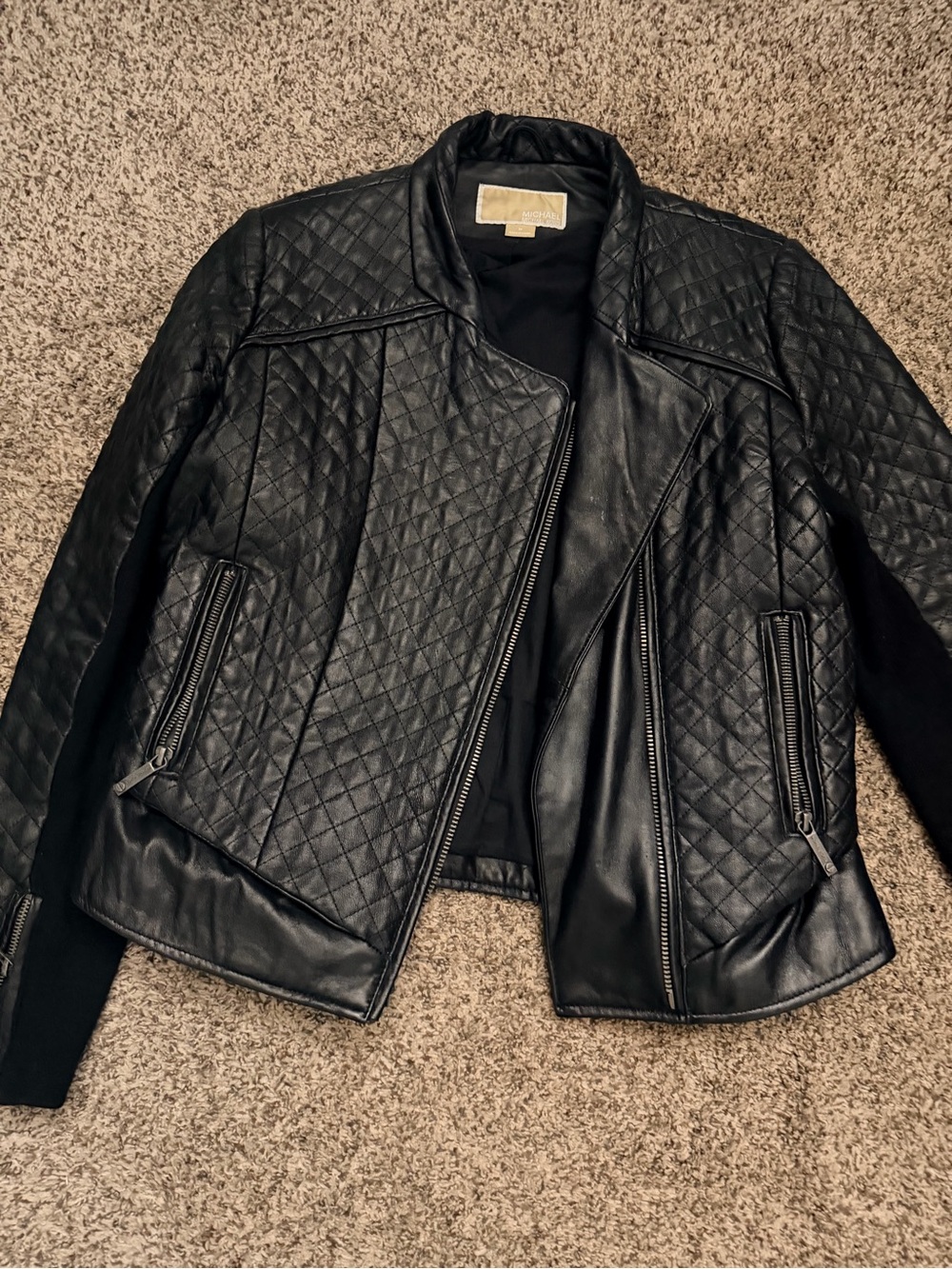 Michael Kors Black Quilted Leather Moto Jacket